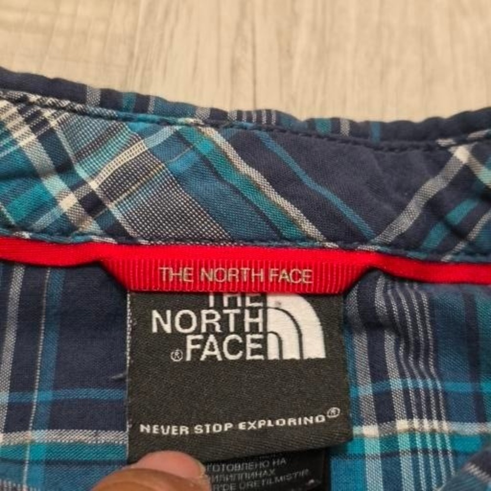 The North Face Mens Blue Teal Plaid Long Sleeve Button Down Hiking Shirt Small - Picture 2 of 11